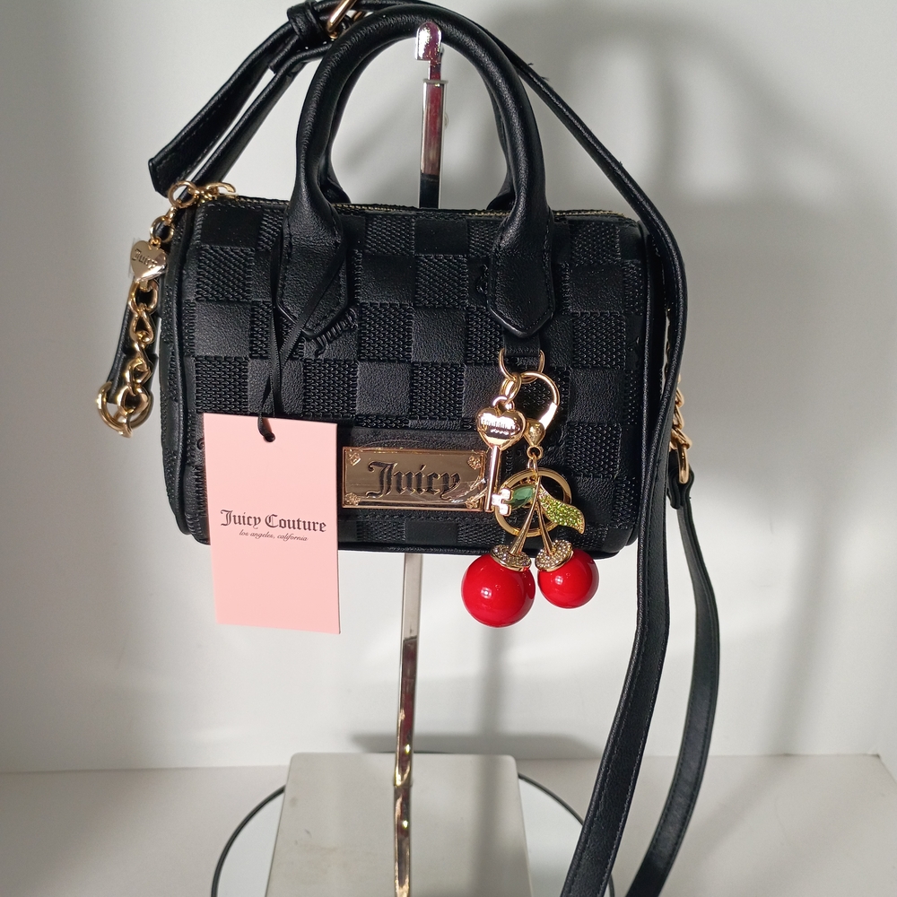 Juicy Couture Miss Independent Black Checker Mini Satchel with Cherry Charm - Picture 4 of 15